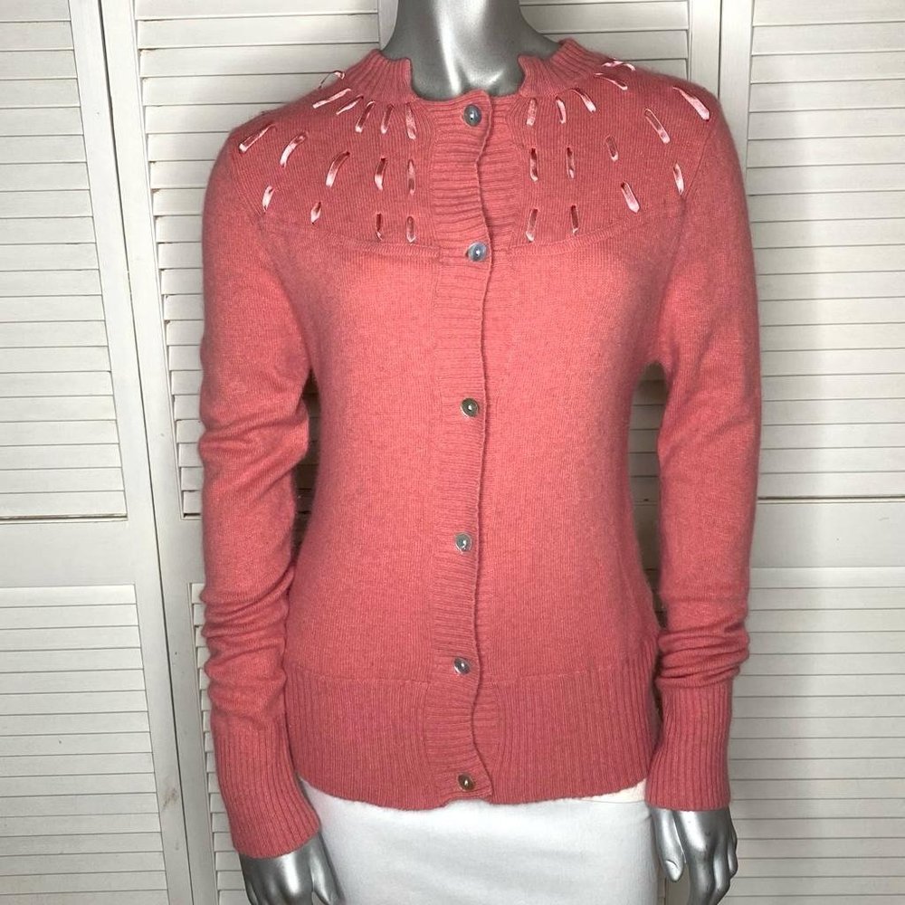 Ipekyol Angora Blend Ribbon Embellished Cardigan Fuzzy Sweater Salmon Pink US M